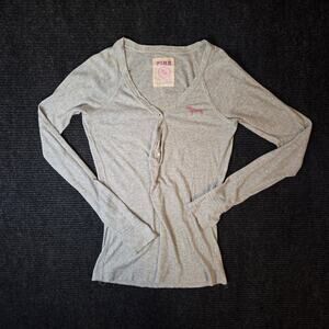 Y2k Vintage VS Pink Grey Henley Long Sleeve Fair Condition Size Large